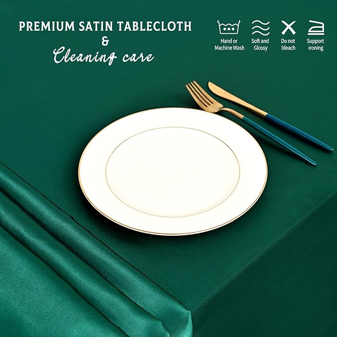 10 Packs Satin Tablecloth 57 x 108 Inch Dark Green Rectangular Table Cloth Silk - Image 5