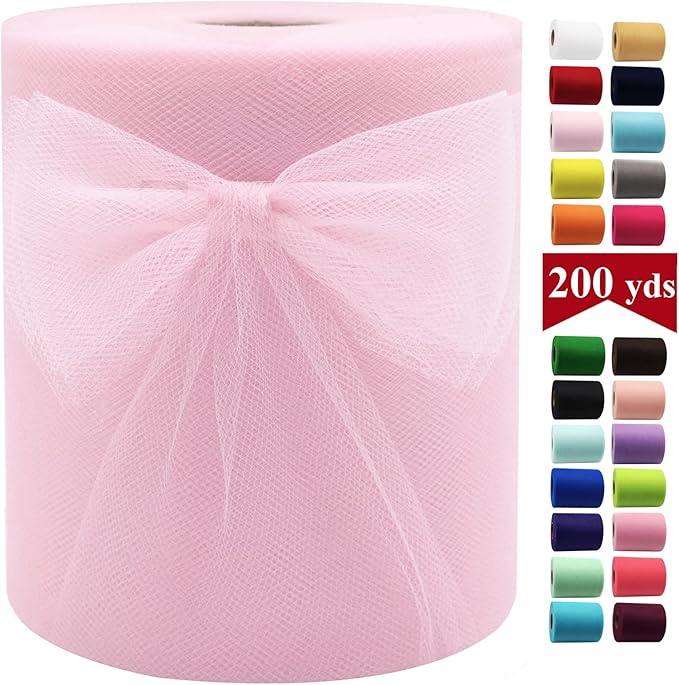 Light Pink Tulle Fabric Rolls 6 Inch by 200 Yards Fabric Spool Tulle Ribbon by IONTACH