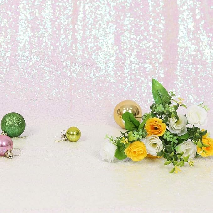 Eternal Beauty White Iridescent Sequin Backdrop, 8x8 Ft Glitter Background - Image 8