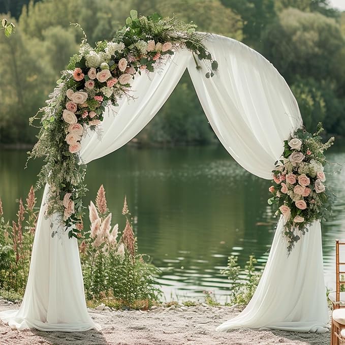 Wokceer Wedding Arch Draping Fabric 2 Panels 28.7" x 20FT Ivory Drapes Sheer - Image 5