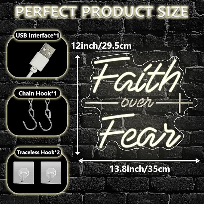 Faith Over Fear Neon Sign, Christian Dimmable LED Light Signs - Image 3