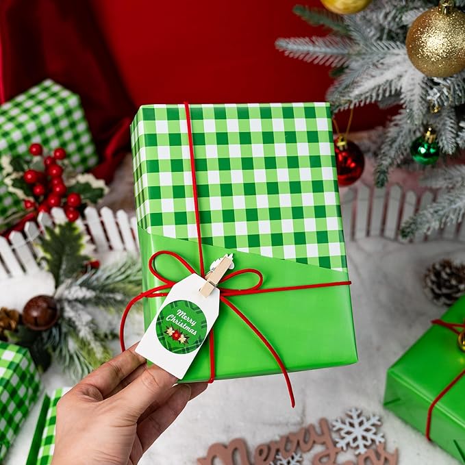 Burymento Green Checkerboard Wrapping Paper, Gift Wrap - Image 6