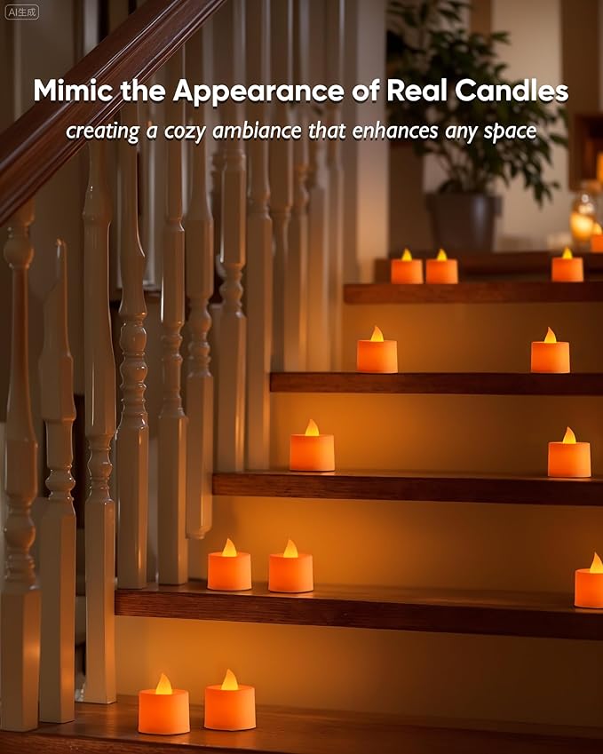 Amagic 24 Pack Halloween Orange LED Tea Lights, Flameless Votive Candles - Image 4