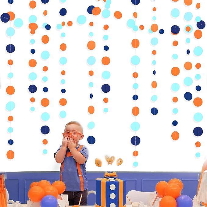 46 Ft Navy Blue Orange and Teal Circle Dots Garland Royal Blue Orange Aqua - Image 6