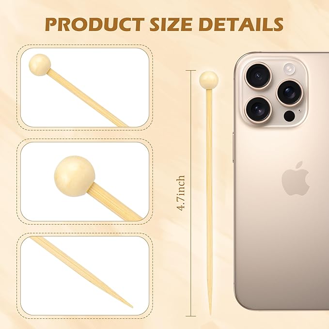 300Pcs Fancy Toothpicks for Appetizers, 4.7Inch Wooden Ball Cocktail Picks For - Image 2