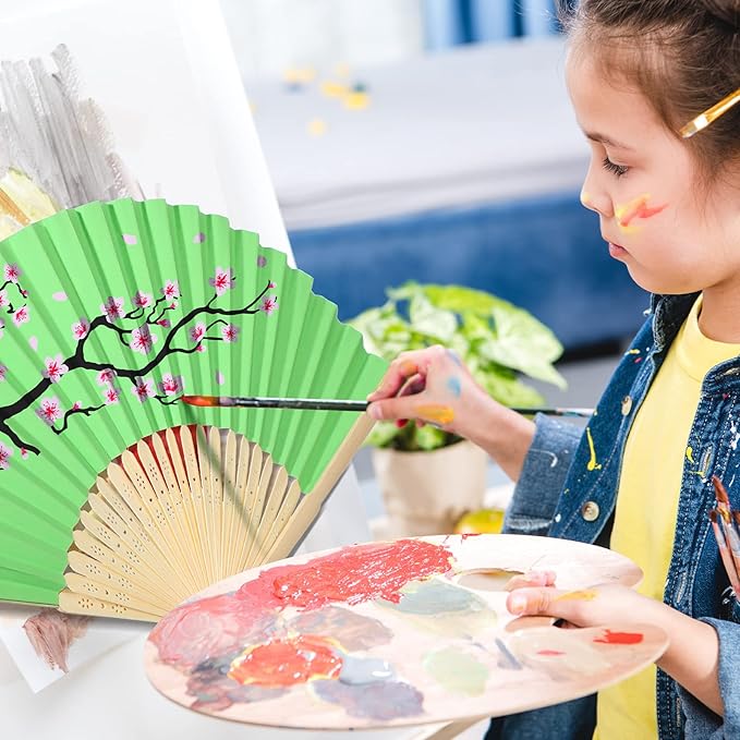 80 Pieces Paper Hand Fan and Organza Hand Fan Bags Bamboo Folded Hand Fan Paper - Image 5