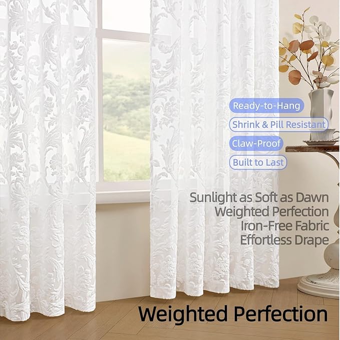 Sheer White Curtains for Bedroom Living Room Boho 63 Inches Rod Pocket - Image 7