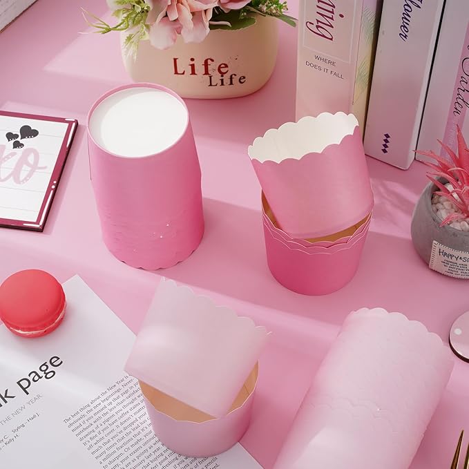Whaline 120Pcs Pink Paper Baking Cups Scalloped Edge Cupcake Wrappers Gradient - Image 3