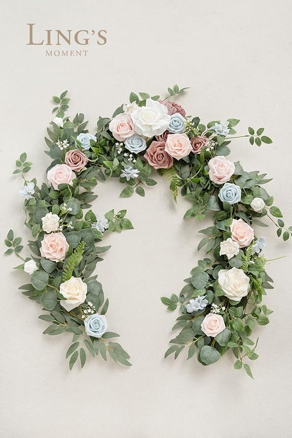 Ling's Moment Flower Garland - 6FT Eucalyptus & Rose - Sweetheart Table Decor - Image 4