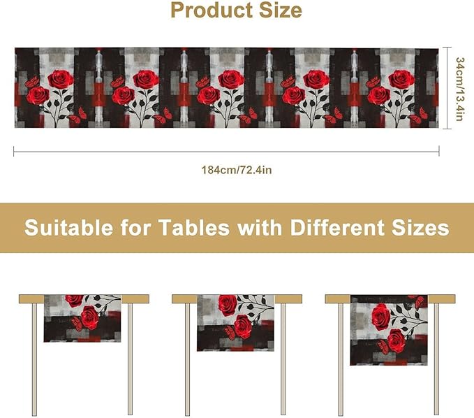 Abstract Art Rose Table Runner, 13x60 Inch - Image 2