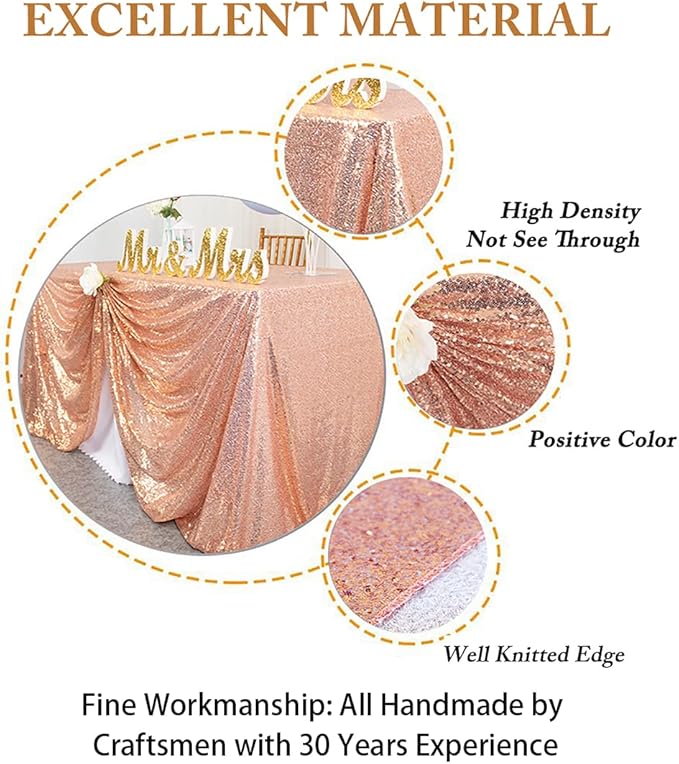 ShinyBeauty Square Tablecloth 72x72-Inch Sequin Tablecloth Overlay Rose Gold - Image 3