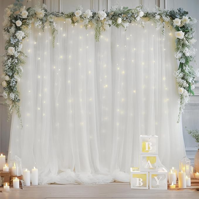 10×10ft White Tulle Backdrop Curtain by WishCare