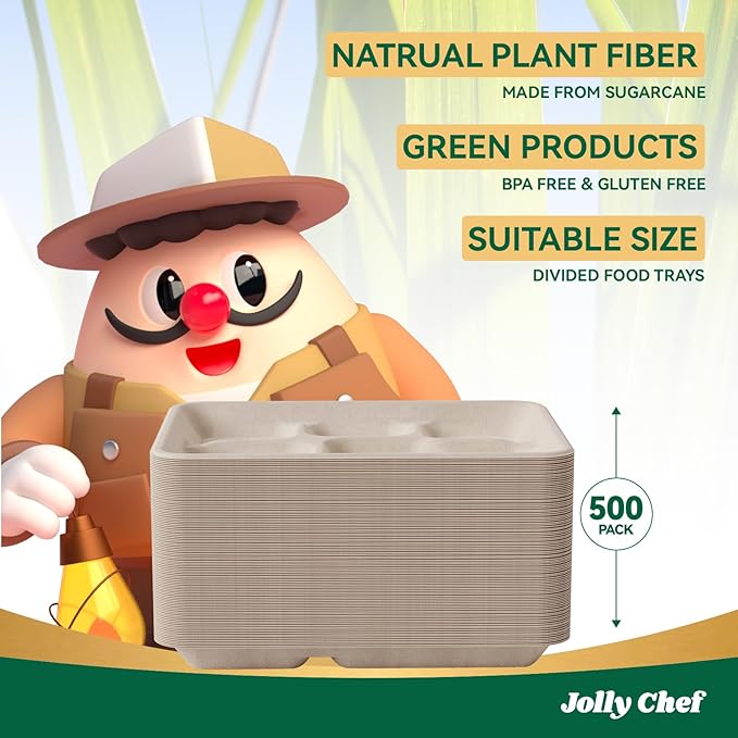 JOLLY CHEF Compostable  Compartment Paper Plates  *   Heavy - Image 4