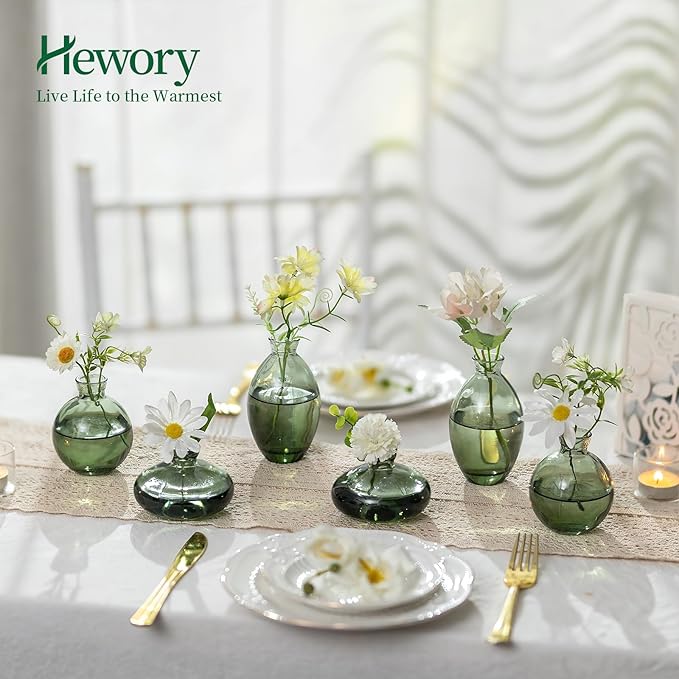 Hewory Glass Bud Vases for Centerpieces: Set of 12 Cute Green Small Vases - Image 2