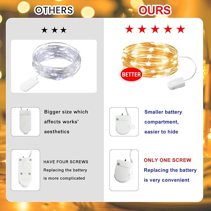 HXWEIYE 6 Pack Fairy Lights Battery Operated, 7ft 20LED Mini Firefly Starry - Image 2
