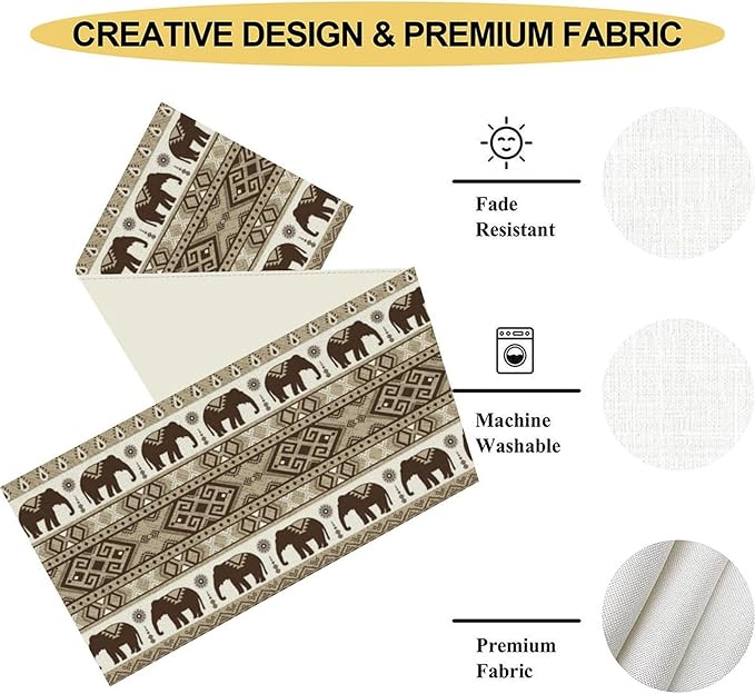 Ethnic Table Runner, Rustic Farmhouse Boho Indian Bohemian Elephant Aztec - Image 4
