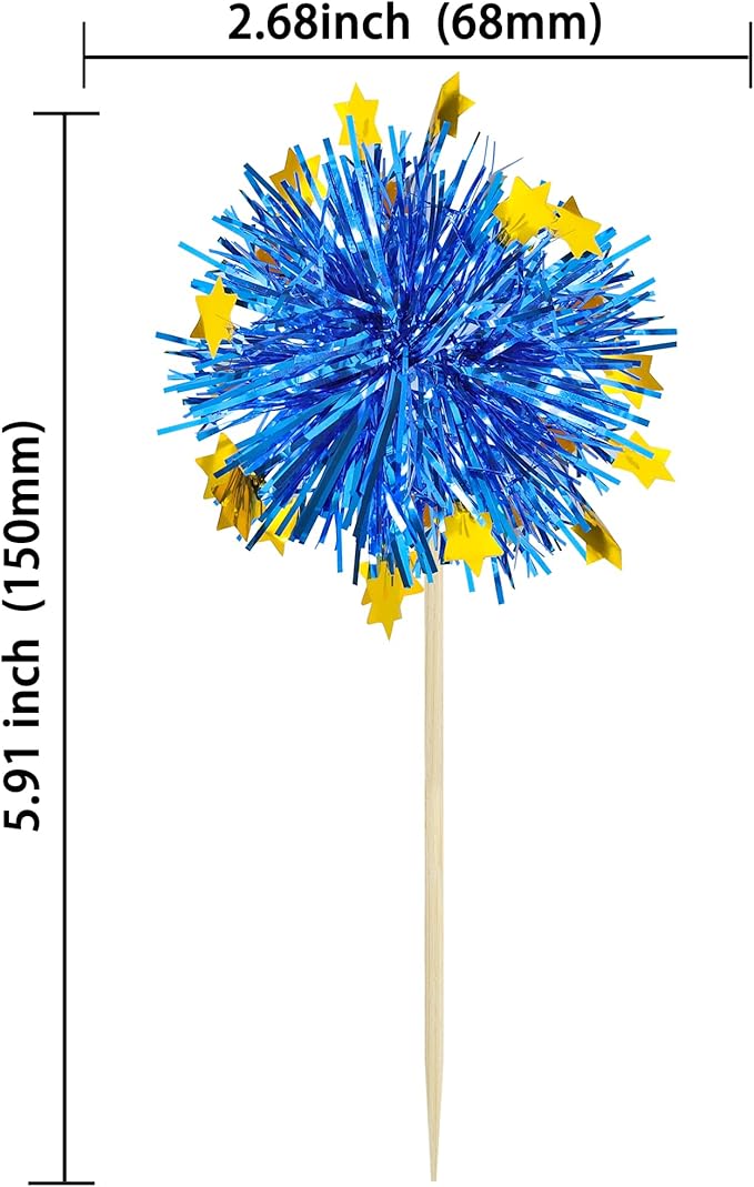 Ephlyn 30Pcs Foil Firework Cupcake Toppers Firework Cake Toppers Tinsel Flower - Image 2