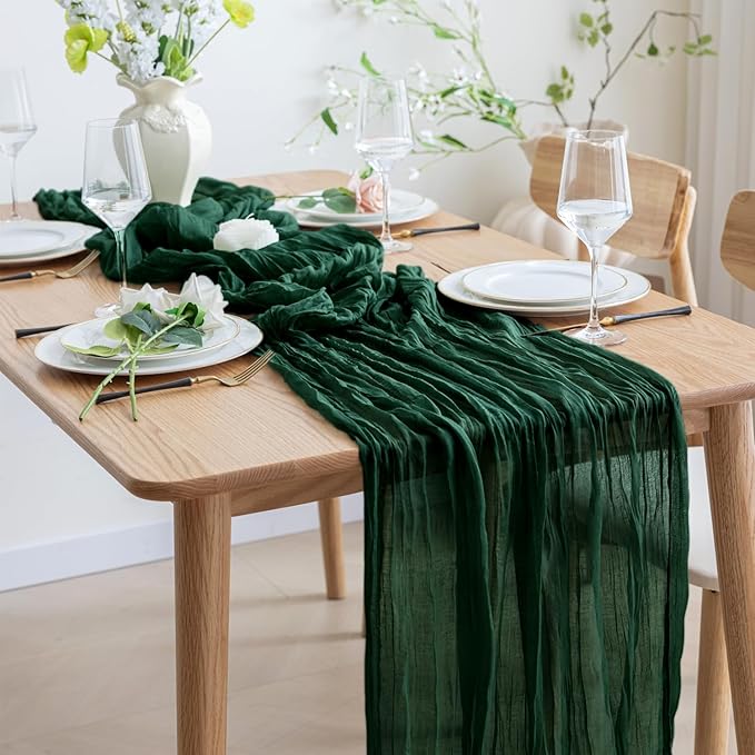 Asee'm Fall Table Runner Cheesecloth 10FT Emerald Green Boho Gauze Fabric - Image 7