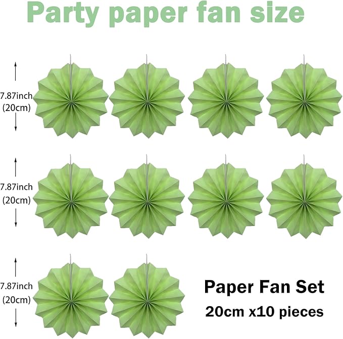 BARTHEW Green Hanging Paper Fans, 30 Pack, DIY Set, Minimalist Modern Style - Image 2