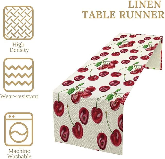 Red Cherry Table Runner Watercolor Tropical Fruit Spring Summer Wild Berry - Image 4