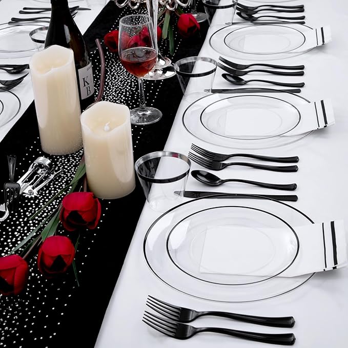 NOCCUR 350PCS Clear and Black Plastic Plates - Image 5