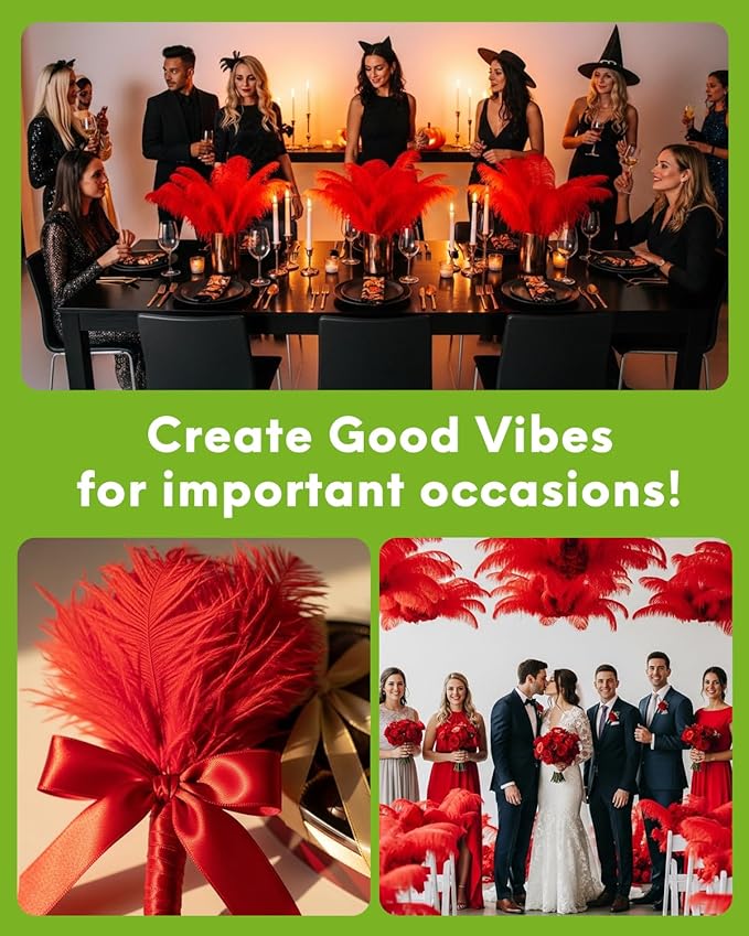 NEWONG 30pcs Red Ostrich Feathers Natural Bulk 11-14inch Vase Craft Wedding - Image 4