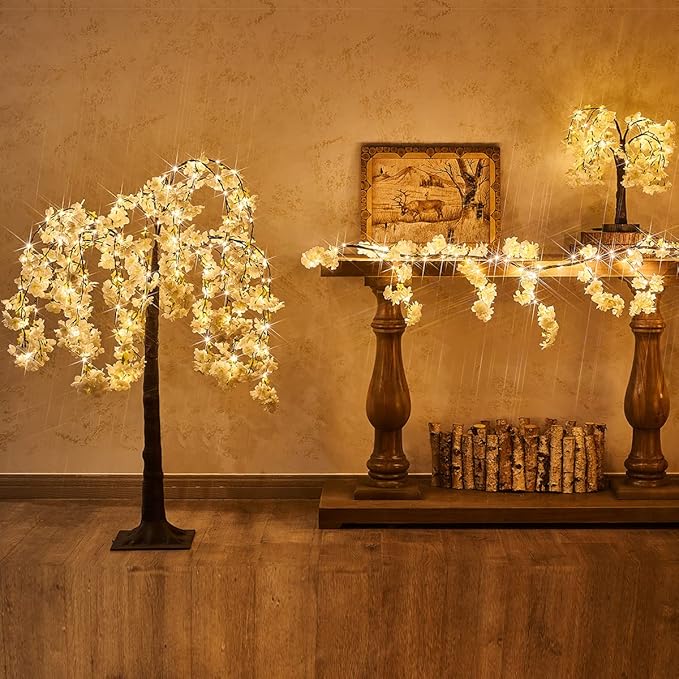 Fudios Lighted White Cherry Blossom Garland Decor - Image 4