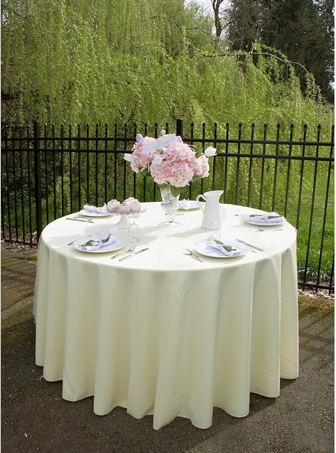 LTC LINENS 10 Pack 120 Inch Round Tablecloth Ivory - Image 4