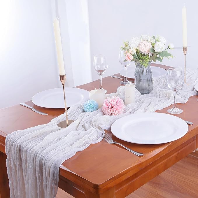 16PCS White Cheesecloth Table Runner 10FT 35x120Inch Boho Gauze Cloth Long - Image 3