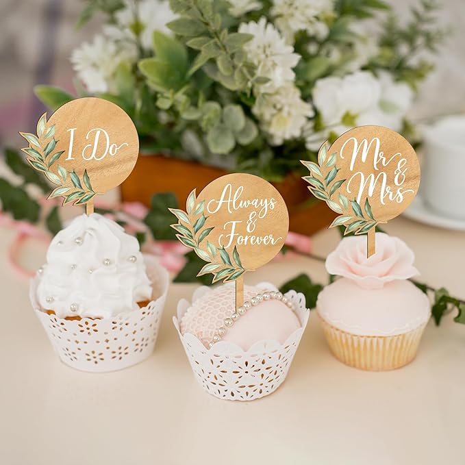 12 PCS Wedding Cupcake Toppers Green Mr & Mrs Wedding Cake Cupcake Decorations - Image 3