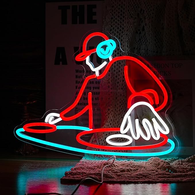 DJ Player Neon Sign Bar Neon Light Wall Decor 16.5 * 12.6 Inch LED DJ Light Up - Image 2