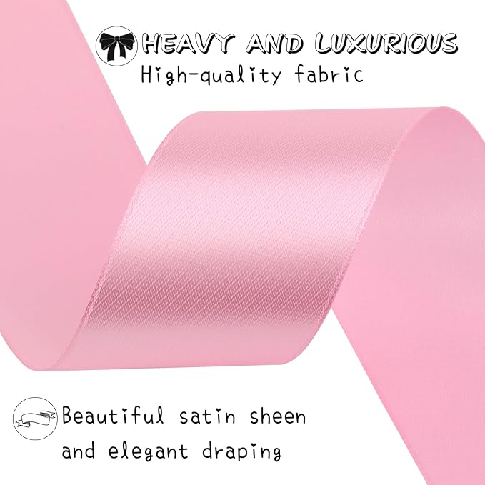 Pink Solid Satin Ribbon 1-1/2 Inch 50 Yards Solid Polyester Fabric Ribbon - Image 3