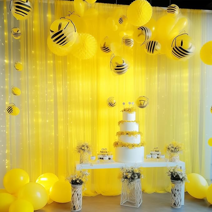 30×10ft Yellow Tulle Backdrop Curtain - Image 2