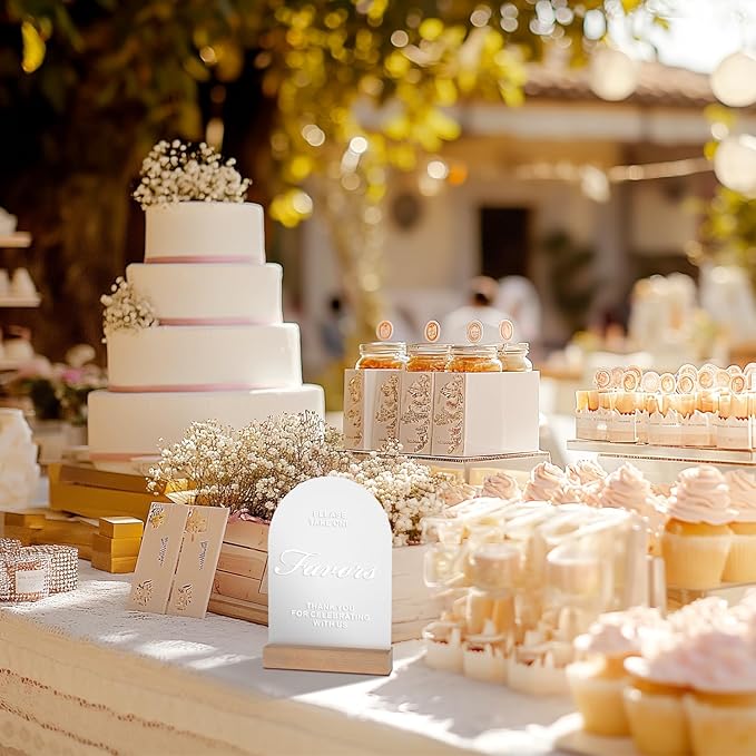 Acrylic Wedding Signs with Wood Stand, 5x7" Frosted Arch Party Favors - Image 3