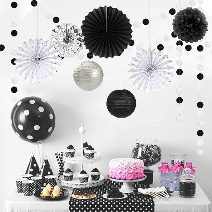 Black White Silver Party-Decorations Streamers-Lanterns - Image 5
