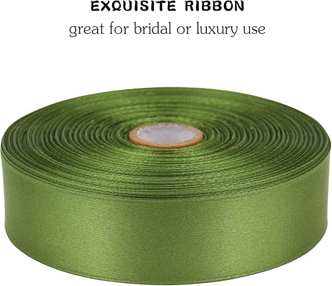 Olive Green Solid Satin Ribbon 1 Inch 50 Yards Solid Polyester Fabric Ribbon - Image 4