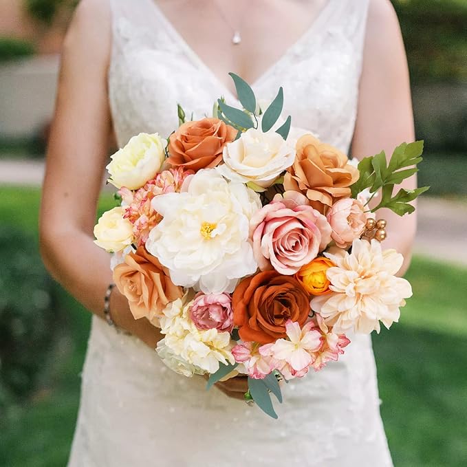AmyHomie Champagne Artificial Flowers Combo Silk Mix Peony Rose Hydrangea Fake - Image 3