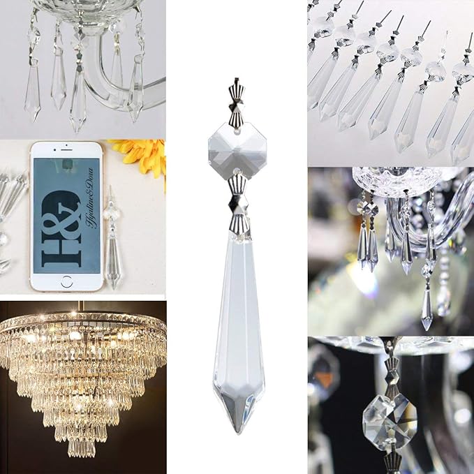 H&D HYALINE & DORA 20PCS 55mm Clear Chandelier Icicle Crystal Prisms Lamp - Image 9