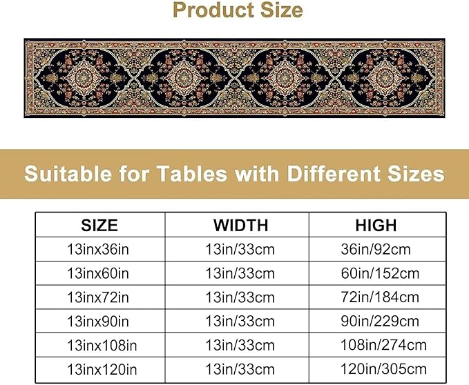 Vintage Boho Floral Table Runner, Rustic Country Farmhouse Black Bohemia Flower - Image 4