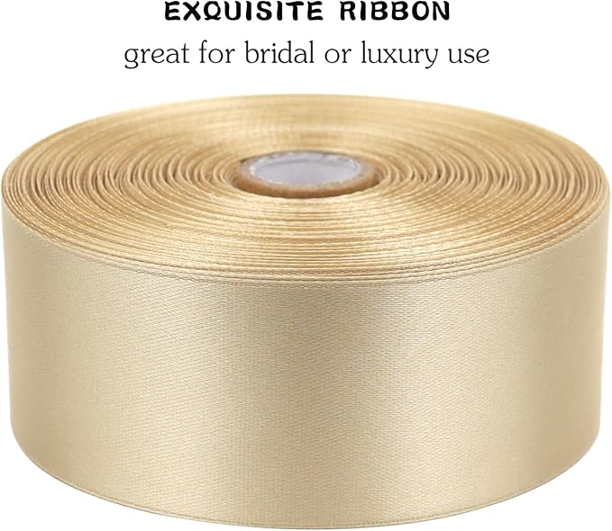 Champagne Solid Satin Ribbon 1-1/2 Inch 50 Yards Solid Polyester Fabric Ribbon - Image 4