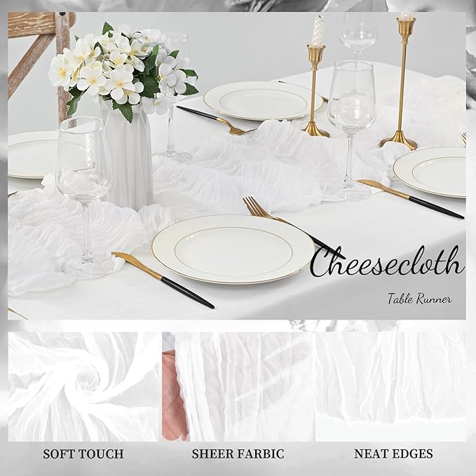 10FT 12 Pack White Cheesecloth Table Runner 20 x 120 Inch Long Rustic Gauze - Image 3