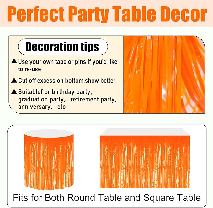 3 Pack 29x108 Inch Macaron Orange Foil Fringe Table Skirts Metallic Banner - Image 3