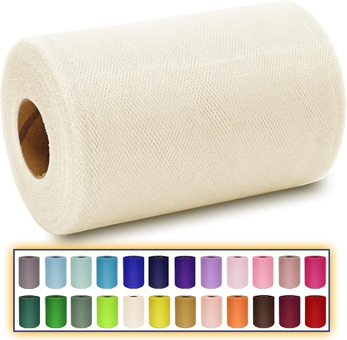 Ivory Tulle Fabric Roll 6 Inch X 300 FT Matte Tulle Ribbon Netting Mesh Spool by MIGLORIA