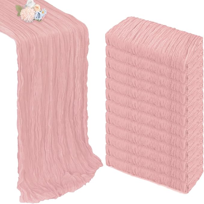 12 Pack Dusty Pink Cheesecloth Table Runner 10ft Boho Gauze Fabric Cheese Cloth by Pepmily