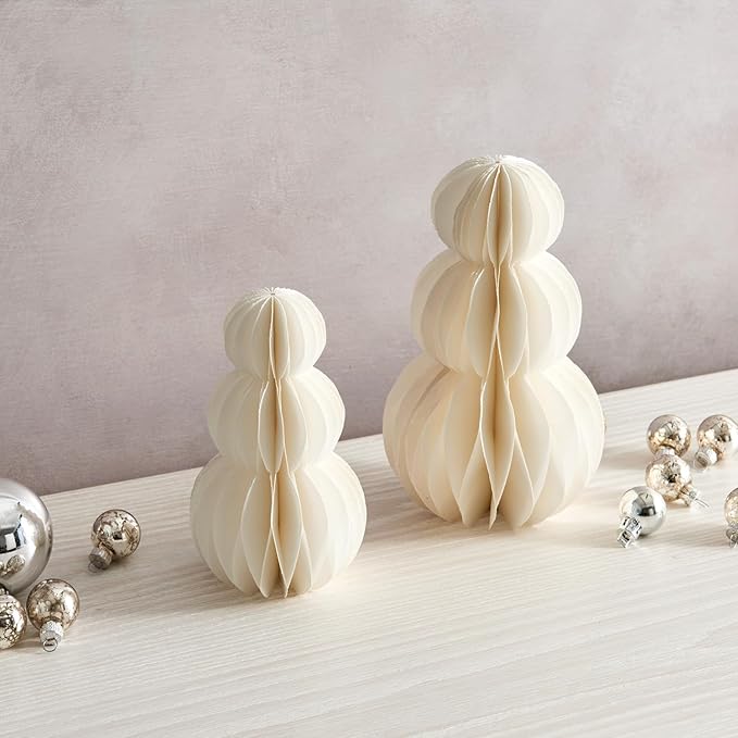 LampLust Snowman Decor, 2 Pack White Honeycomb Paper Snowmen, 6 & 8 Inch - Image 9