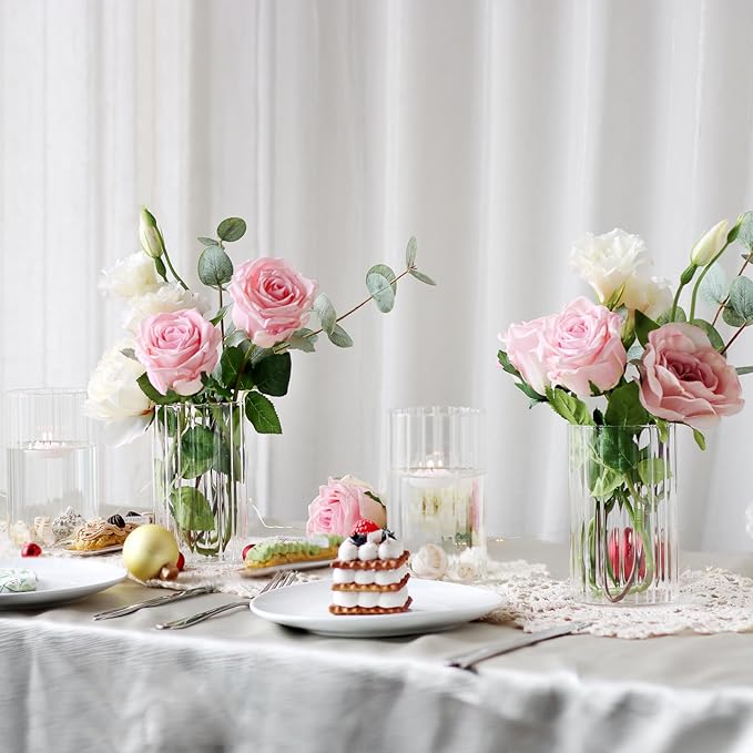 12Pcs Glass Cylinder vases for Centerpieces, 6 Inches Clear Ribbed Bud Vases - Image 3