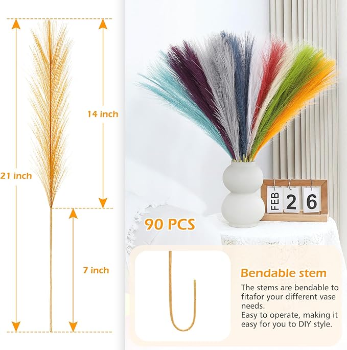90 Pcs Rainbow Pampas Grass Decor 21.7 Inch Faux Pampas Grass Bulk Artificial - Image 5