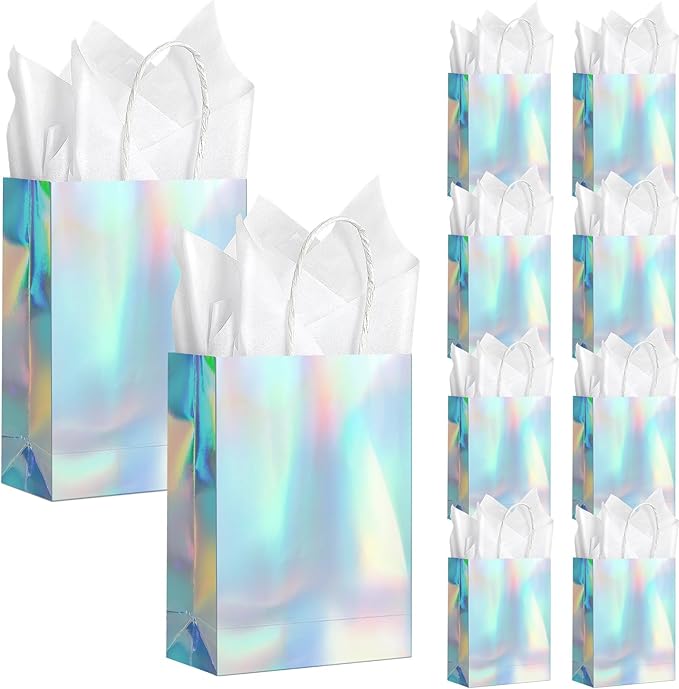 24 Pcs Iridescent Gift Bags Decorations, Holographic Foil Party Favor Bags by Unknown