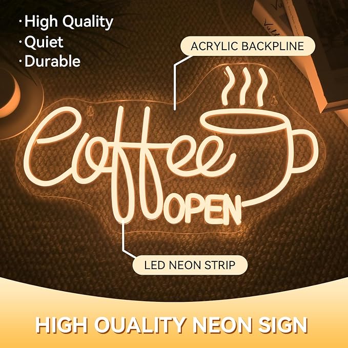 Ineonlife Coffee Open Neon Sign Light Up - Image 2
