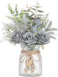 Faux Flowers with Vase, Artificial Silk Roses in Vase, Fake Plant Eucalyptus by VIERENA